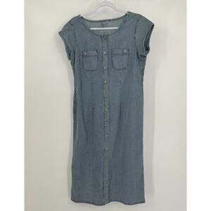 Anthropologie Isabella Bird Women Dress Size 12P Nautical Coastal Hickory Stripe